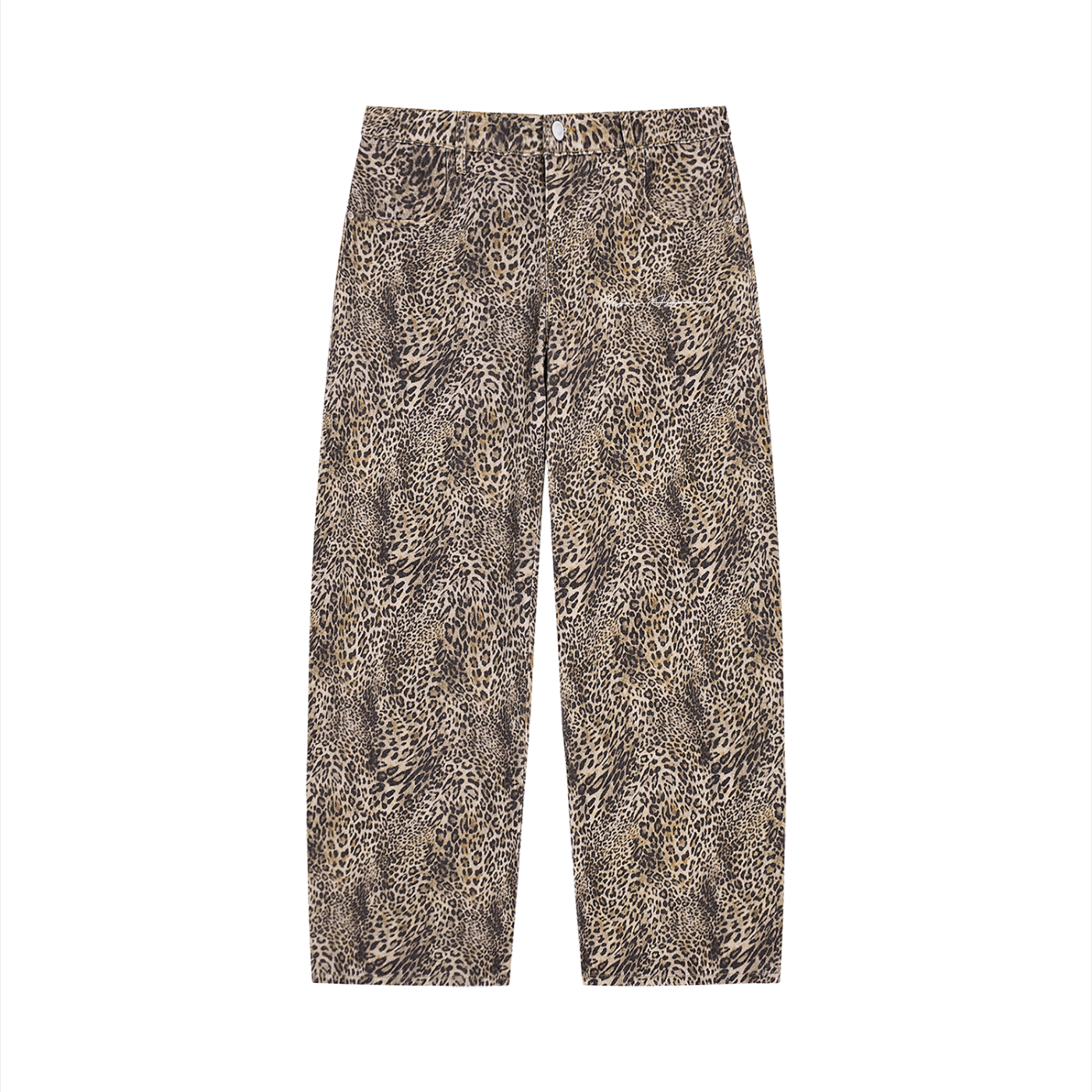 Unisex Vintage Wash Leopard Wide Leg Jeans